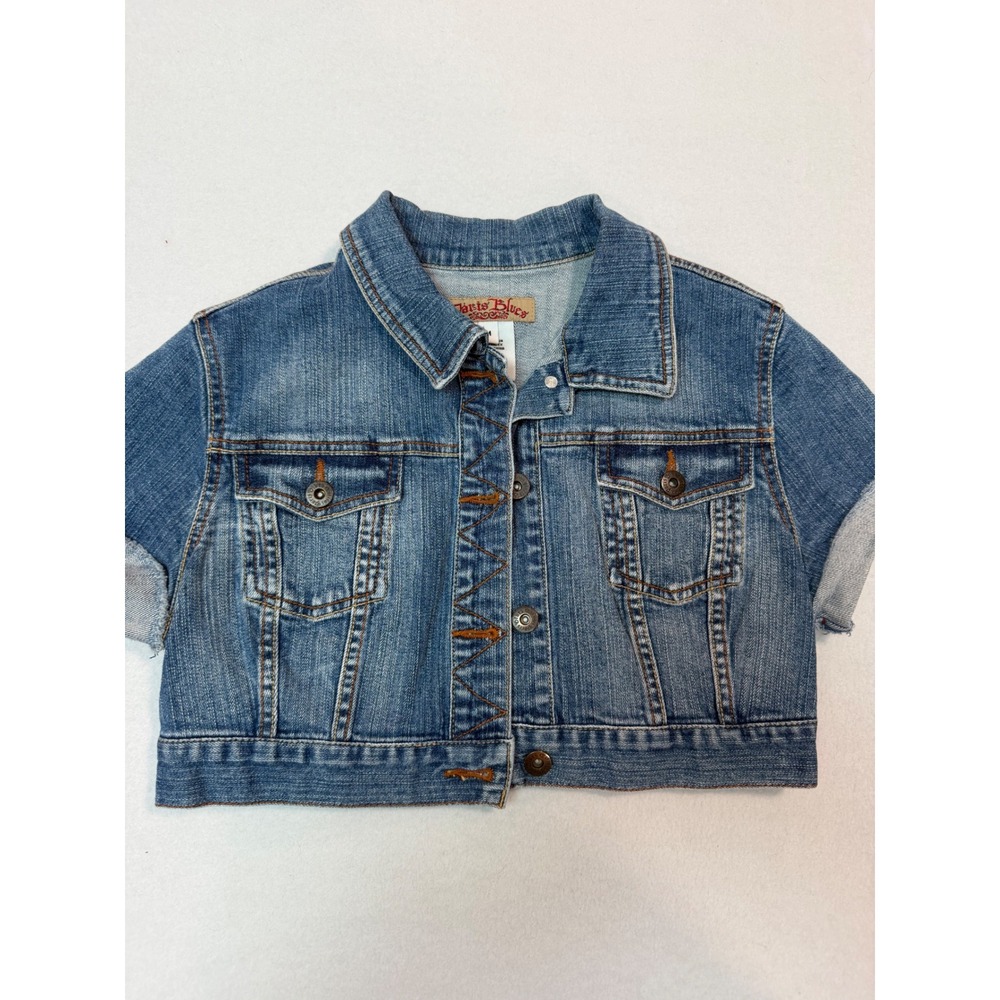 Paris Blues Medium Wash Cropped Denim Jacket Short Sleeve Y2K Style Size M 14381